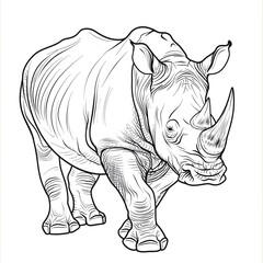 Fototapeta premium A realistic line art style image of a rhinoceros on a white background