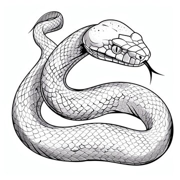 recommend clip art: A realistic line art style image of a snake on a white background