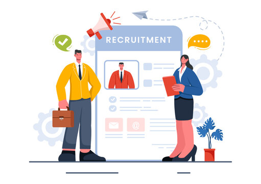Recruitment Agency Vector Illustration with Managers Selecting Candidates for Job Positions in a Flat Style Cartoon Background
