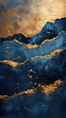 Fototapeta premium Abstract Mountain Landscape with Blue and Gold Accents.