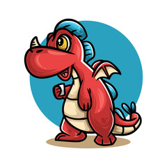 cute red dragon standing on isolated background