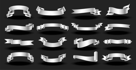 collection of realistic silver ribbon element banner design