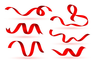 collection of realistic red ribbon tape banner for xmas decoration