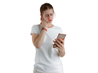 Pessoas com a sindrome "Text Neck", Dores na coluna cervical  e pescoço causadas pelo uso excessivo de celulares.