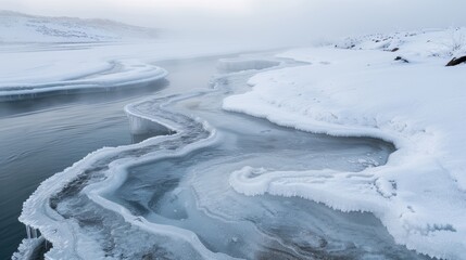 Obraz premium Frozen lake and snowy landscape