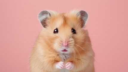 Hamster Portrait in Naturalist Drawing Style on Pastel Backdrop
