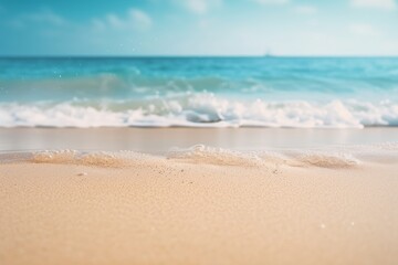 Beautiful white sandy beach, sea shore. Natural summer water background.