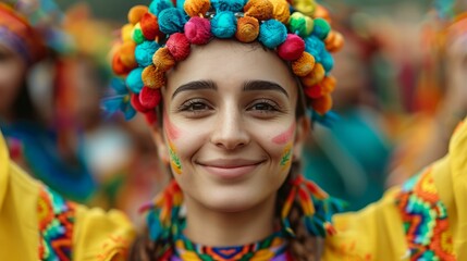 Fototapeta premium Young Woman in Colorful Headband Smiling.