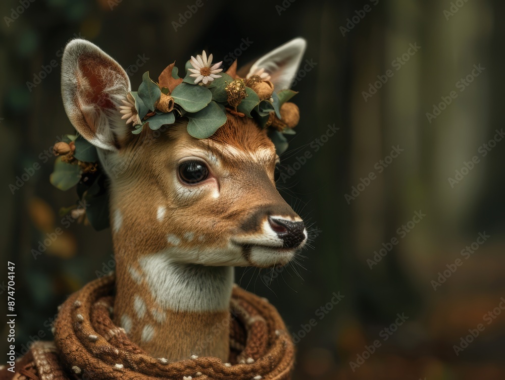 Poster Adorable deer with flower crown