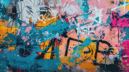 Vibrant Urban Graffiti Art Mural with Abstract Patterns and Textures