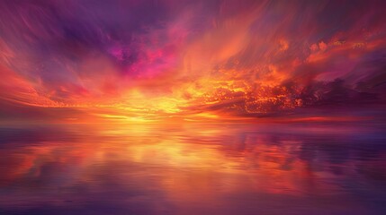 Vibrant Sunset Landscape Reflecting Celestial Hues in Serene Body of Water