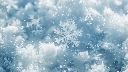 Breathtaking Winter Snowstorm with Unique Frozen Flake Formations Drifting in the Air