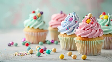 Irresistible Birthday Cupcakes with Vibrant Frosting and Candy Accents