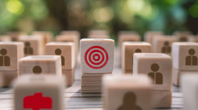 Red target on wooden blocks surrounded by smaller blocks