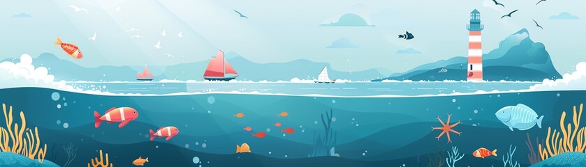 Rising sea levels affecting marine habitats, flat design illustration