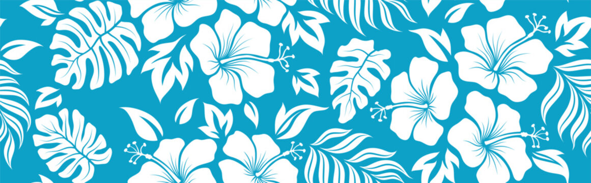 Fototapeta Aloha hibiscus flower Hawaiian tropical seamless pattern. nature floral abstract back ground.
