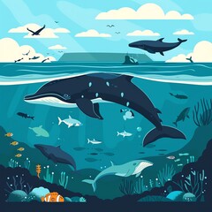 Obraz premium Impact of rising sea levels on wildlife, flat design illustration