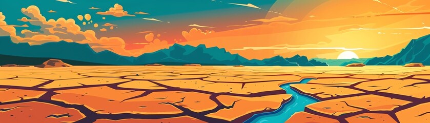 Water scarcity due to drought, parched land, flat design illustration