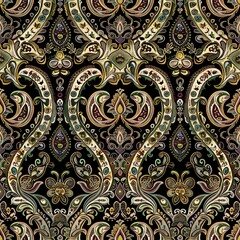 Paisley and Floral Seamless Pattern in Dark Bohemian Style