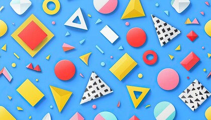 Abstract geometric pattern with bright colors and playful shapes.