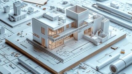 Detailed view of construction elements and parts, organized methodically, illustrating the components of modern architectural design