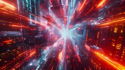 Fototapeta premium Futuristic Neon-Lit Metropolis: A Cinematic Dive into a High-Definition Urban Landscape