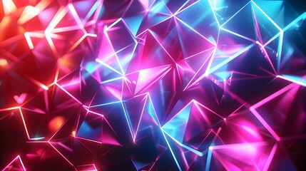 Vivid Neon Geometric Patterns Illuminate a Minimalist Workspace with a High-definition Digital Art