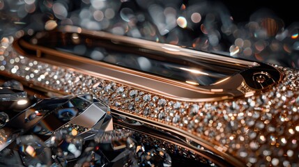 High-tech device with a sleek, futuristic design, embedded with precious metals and crystals, symbolizing the fusion of luxury and technology