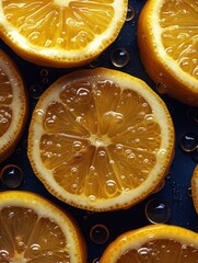 Macro Shot of Sliced Lemons Dripping with Fresh Juice