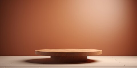Minimalist Wooden Platform with Orange Background