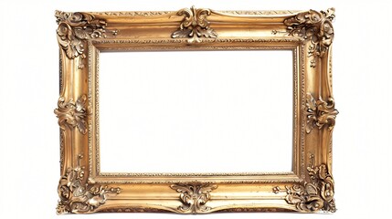 realistic mock up vintage empty wooden photo frame, gallery wall on white wall, luxury antique style 
