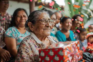 Obraz premium Hispanic family celebrating grandparents day