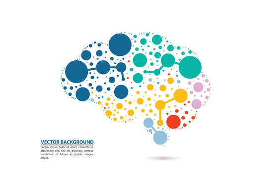 Abstract illustration of Brain in form of colorful dots with lobes segregation. EPS Vector File