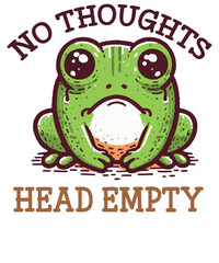 NO THOUGHTS HEAD EMPTY Funny frog T-shirt design vector, frog saying shirt, frog meme shirt, frog funny shirt, frog lover, cute funny frog vector,
