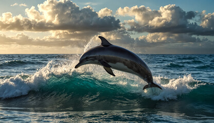 Fototapeta premium Marine Life. Cute Dolphins Swimming in the Sea. 