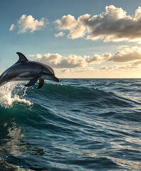 Fototapeta premium Marine Life. Cute Dolphins Swimming in the Sea. 