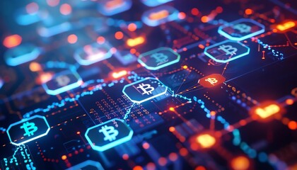 Fototapeta premium Futuristic visualization of the Bitcoin blockchain network