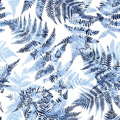 Minimalist Fern Frond Repeat Pattern in Dark and Light Blue