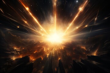 A dramatic abstract background illustration with sharp zigzags of lightninglike yellow against a dark sky