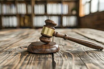 Gavel on Wooden Table in Courtroom
