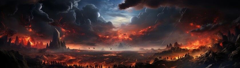 A fantasy battlefield with mythical warriors and magical spells clashing in a vivid display