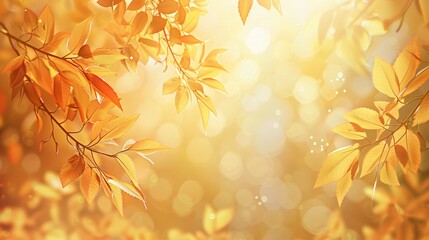 Fototapeta premium A serene autumn background with golden leaves and a soft, warm glow, perfect for capturing the essence of the fall season.