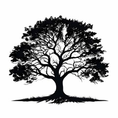 Fototapeta premium Tree silhouette on white background, AI Generated