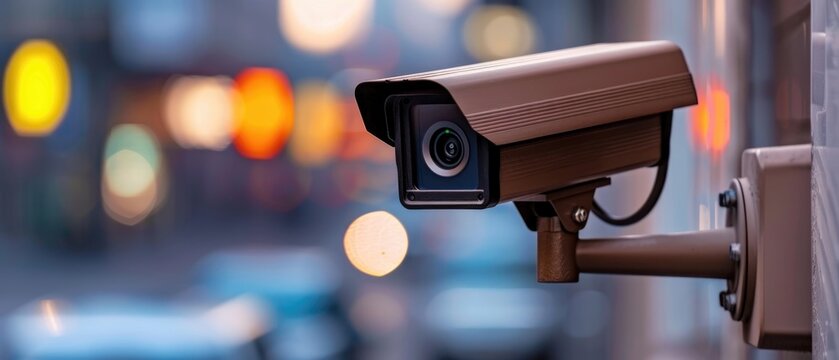 Security camera on modern building. Professional surveillance cameras. CCTV on the wall in the city. Security system, technology. Video equipment for safety system area control outdoor