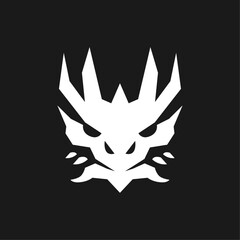 a black background with a white dragon head and a white head.