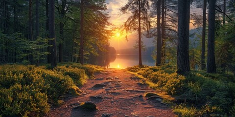 Obraz premium Golden Sunset Over Rolling Countryside Fields: A Tranquil Rural Scene