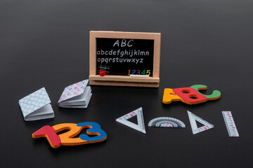 Chalkboard, geometry game, and little notebooks