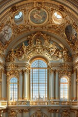 Obraz premium Ornate Baroque Barocco Marble Ceiling Design with Intricate Non-Linear Accents Depicting Classic Elegance and Architectural Beauty