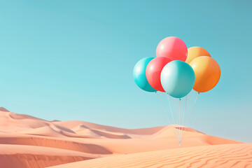 Fototapeta premium Balloons floating in the desert sky.