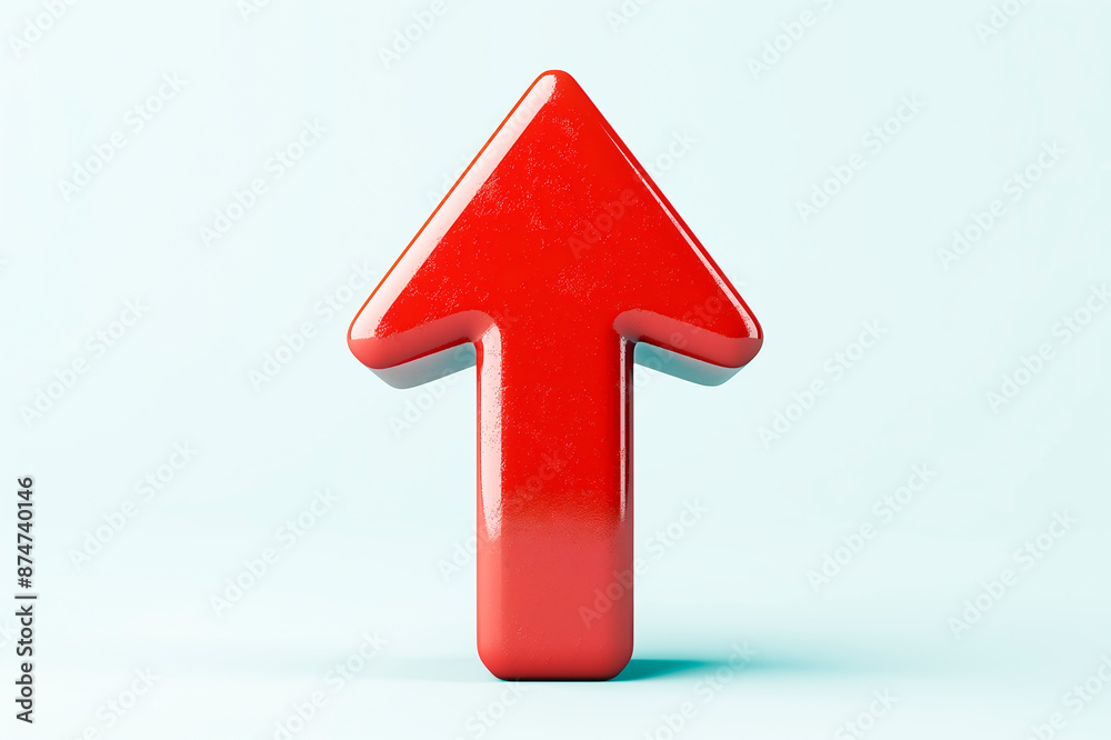 Poster a large red arrow pointing upwards on a plain white background, symbolizing growth or progress. gene